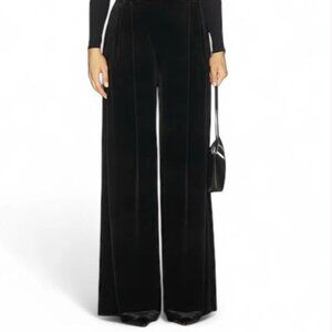 Liz Claiborne Collection Sz 12 Black Velvet Trouser Pants High Rise Wide Leg Lux